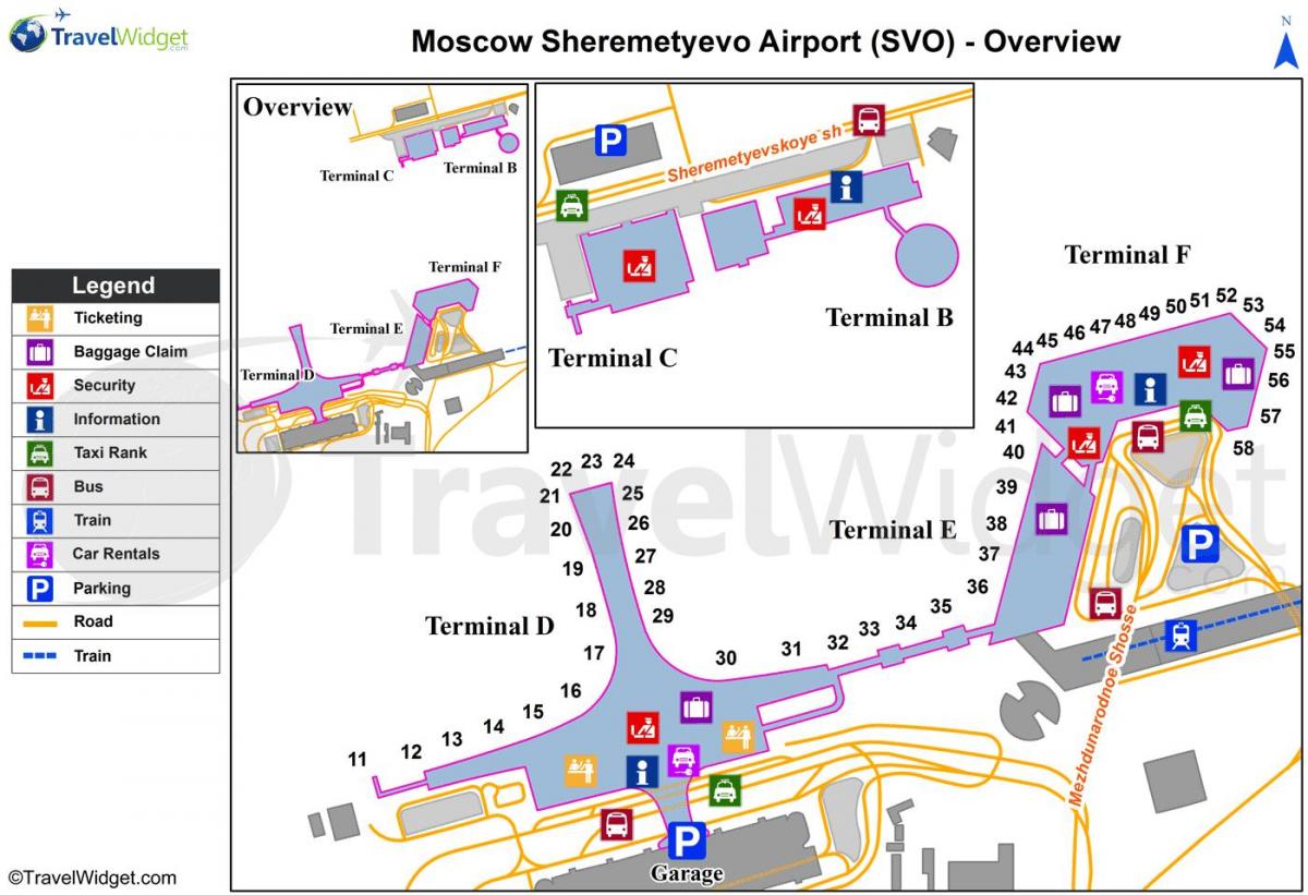 Sheremetyevo χάρτη των τερματικών σταθμών