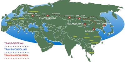 Το πεκίνο στη Μόσχα σιδηροδρομικό χάρτη της διαδρομής